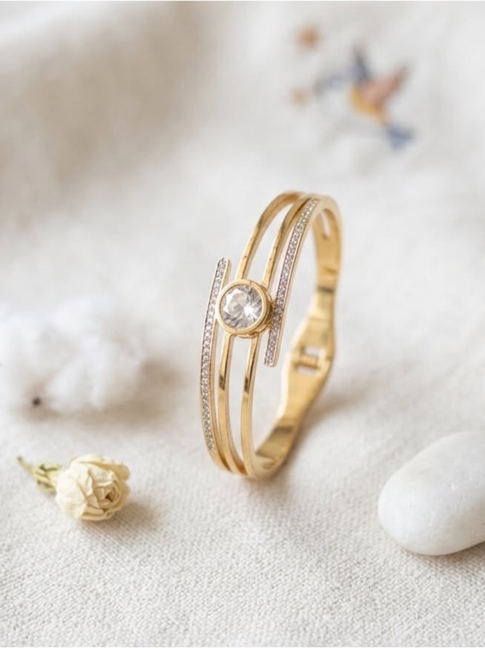 Gold-Tone Crystal Accent Bangle Bracelet - Elegant Women's Jewelry